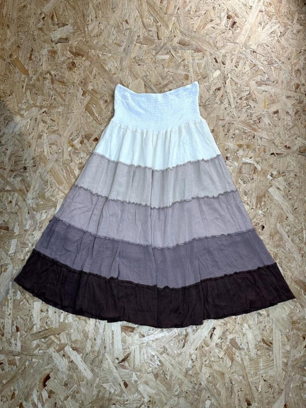 Sweet Generis Tiered Maxi Skirt Womens Small Brown Cream Ombre Smocked Waist